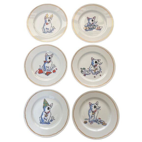 Williams Sonoma Other - Williams Sonoma Trouble Bull Terrier 6-Piece Dessert Plate Set Side Salad Japan